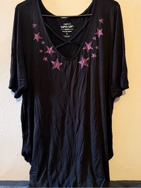 torrid Black super soft knit V-Neck Top with Pink Star Accents